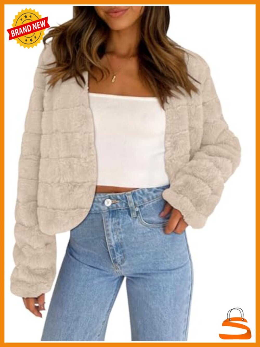 Faux Fur Cropped Jacket Shaggy Plush Open Front Coat